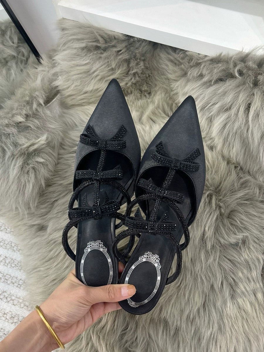 French pointed toe half-slip rhinestone sandals