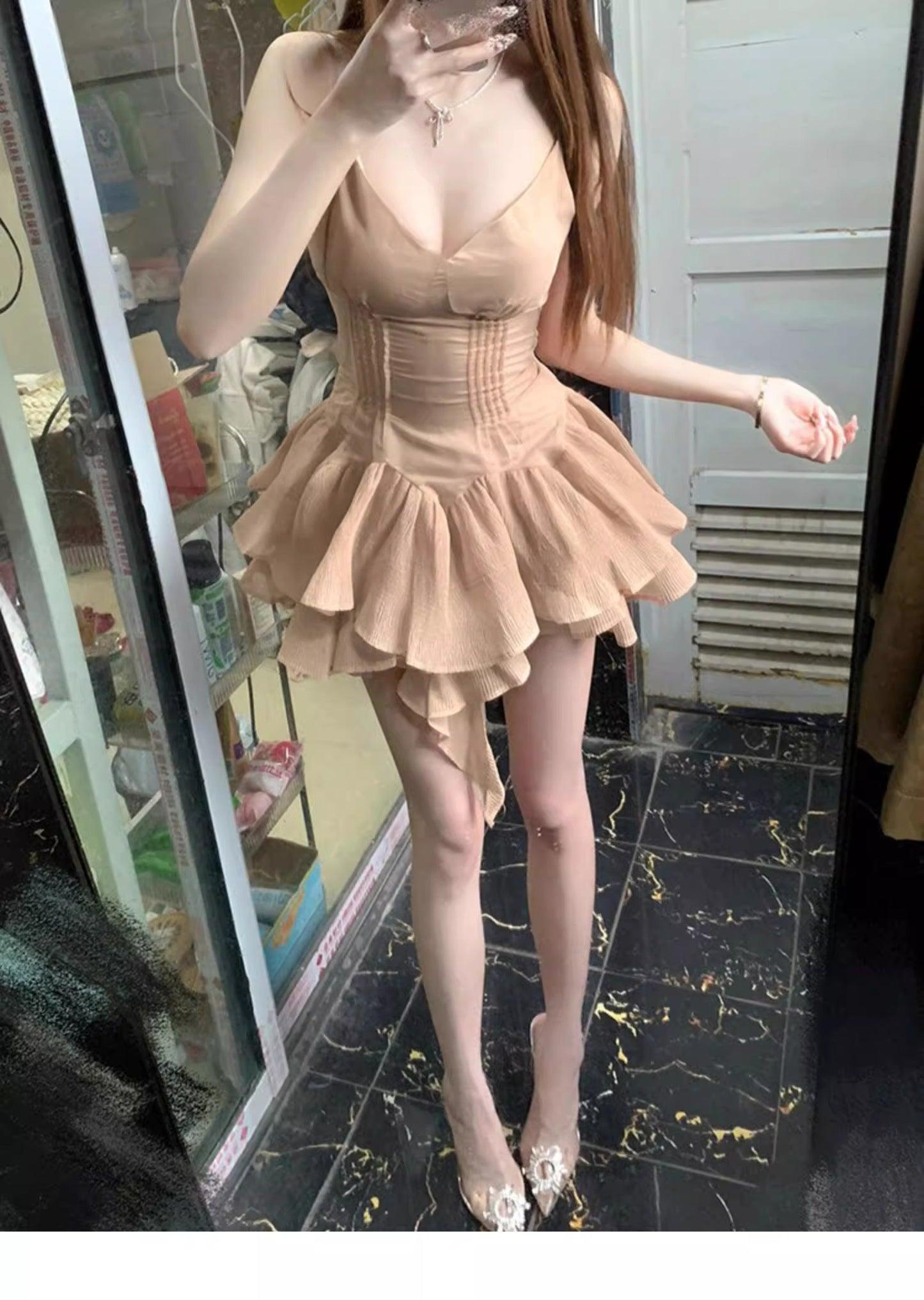 V-neck suspender dress