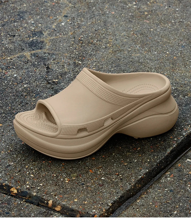 Solid color versatile platform thick-soled open-toe casual slippers