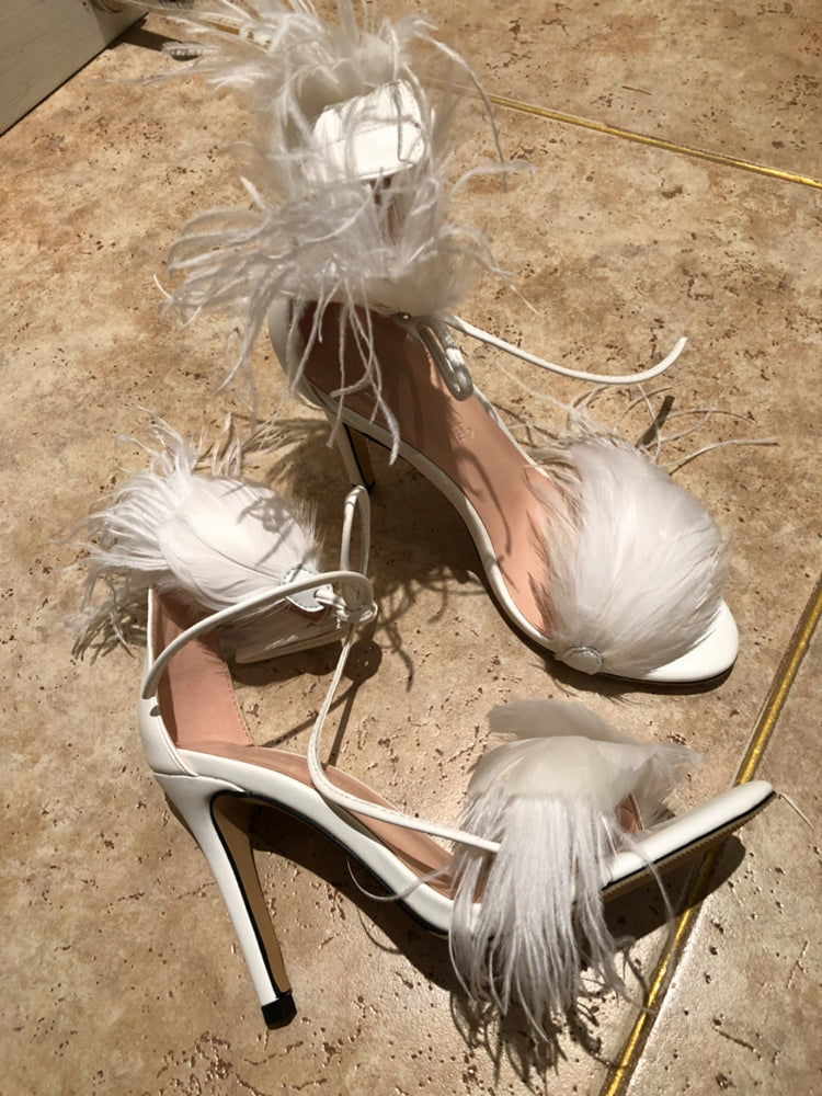 Feather stiletto heel hollow sexy strappy sandals