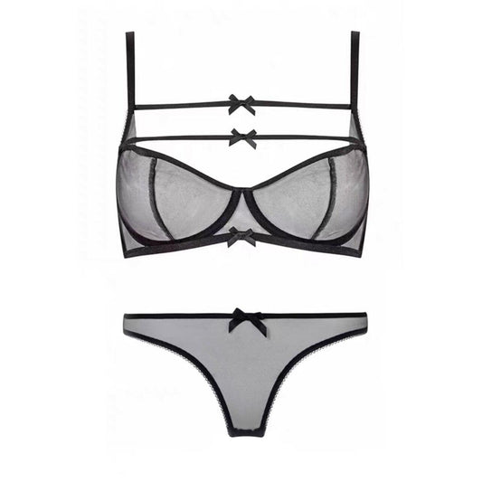 French mesh see-through ultra-thin cup bow bra
