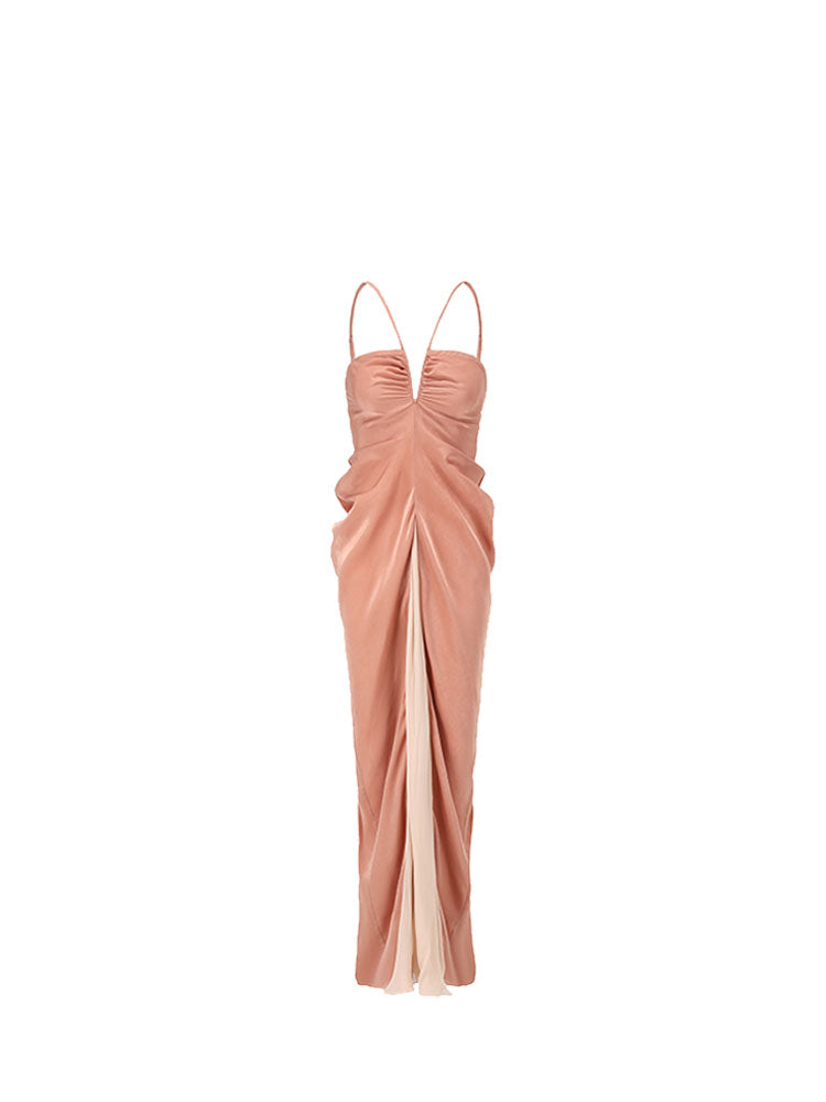 Paneled Draped Halter Dress