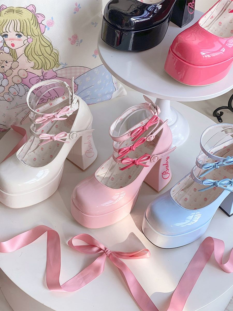 Barbie Diary·Original bow platform high heels thick