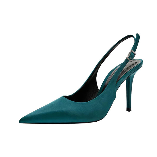 Blue pointed toe French rhinestone white high heels