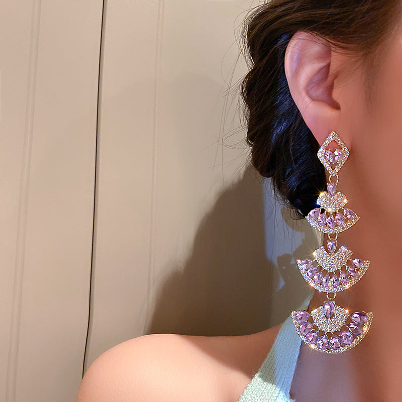 925 silver diamond fan-shaped earrings palace style