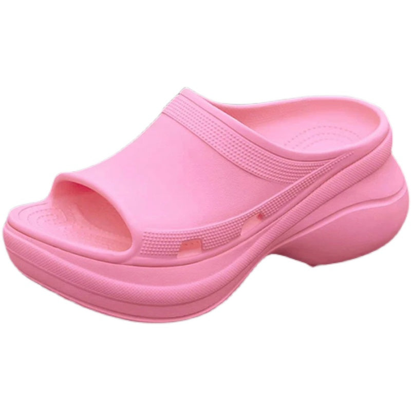 Solid color versatile platform thick-soled open-toe casual slippers