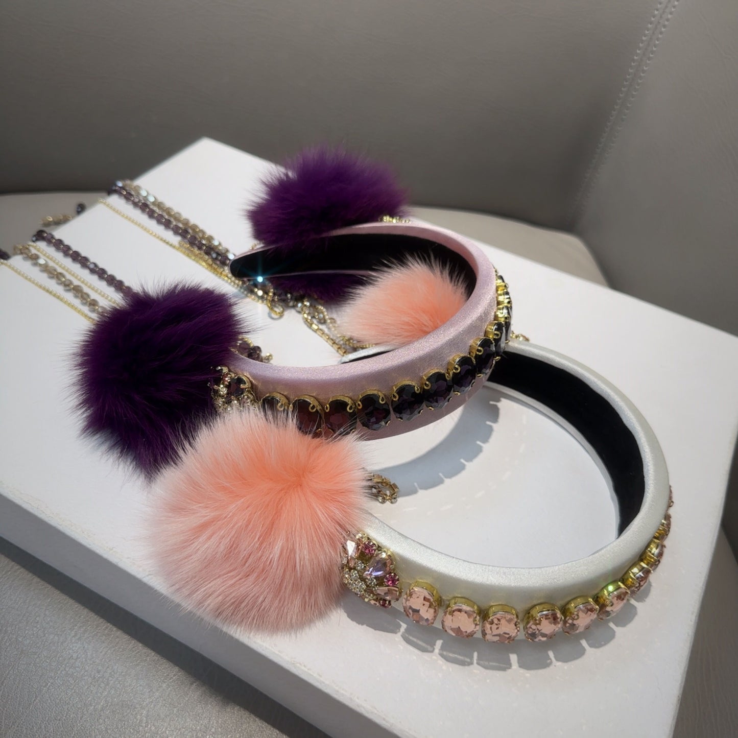 Rabbit fur ball tassel chain headband