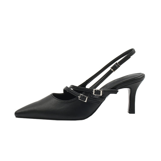 Simple thin French buckle pointed toe high heels