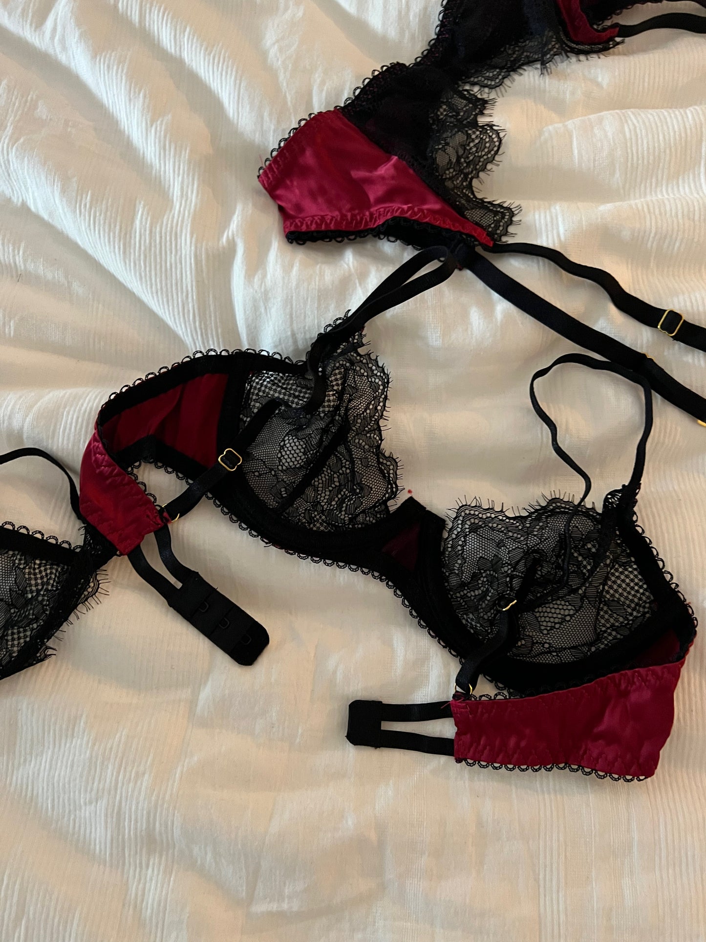 French sexy lace satin stitching mesh hollow thin underwear