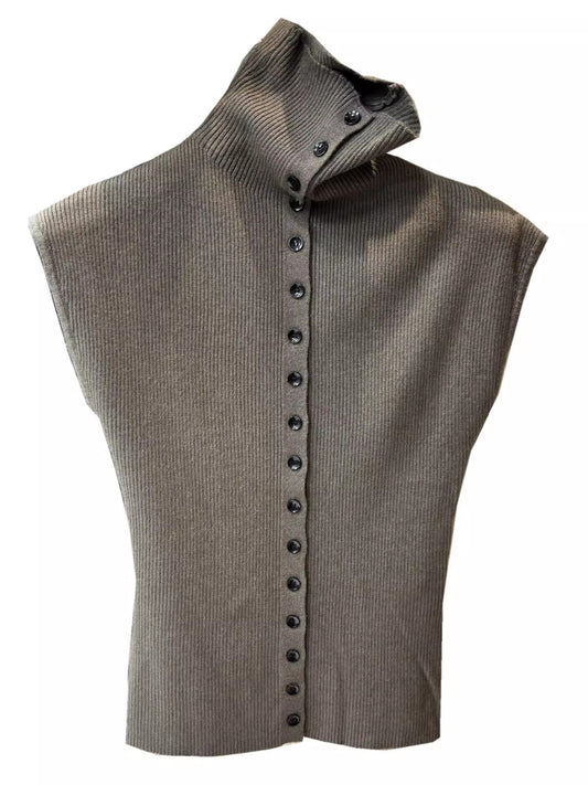 High Neck Single Breasted Knit Vest Top