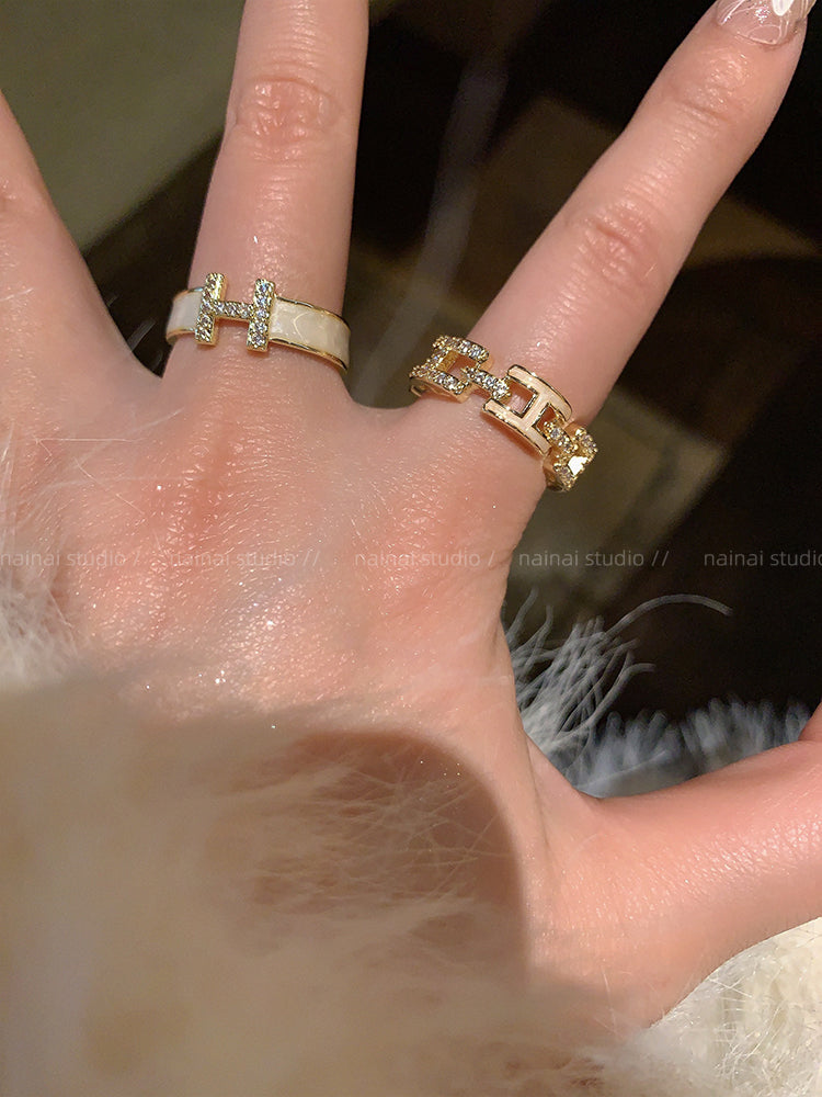 H letter ring ~ enamel light luxury index finger ring