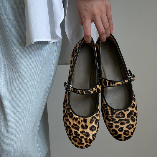 Lambskin Leather Leopard Mary Jane Shoes