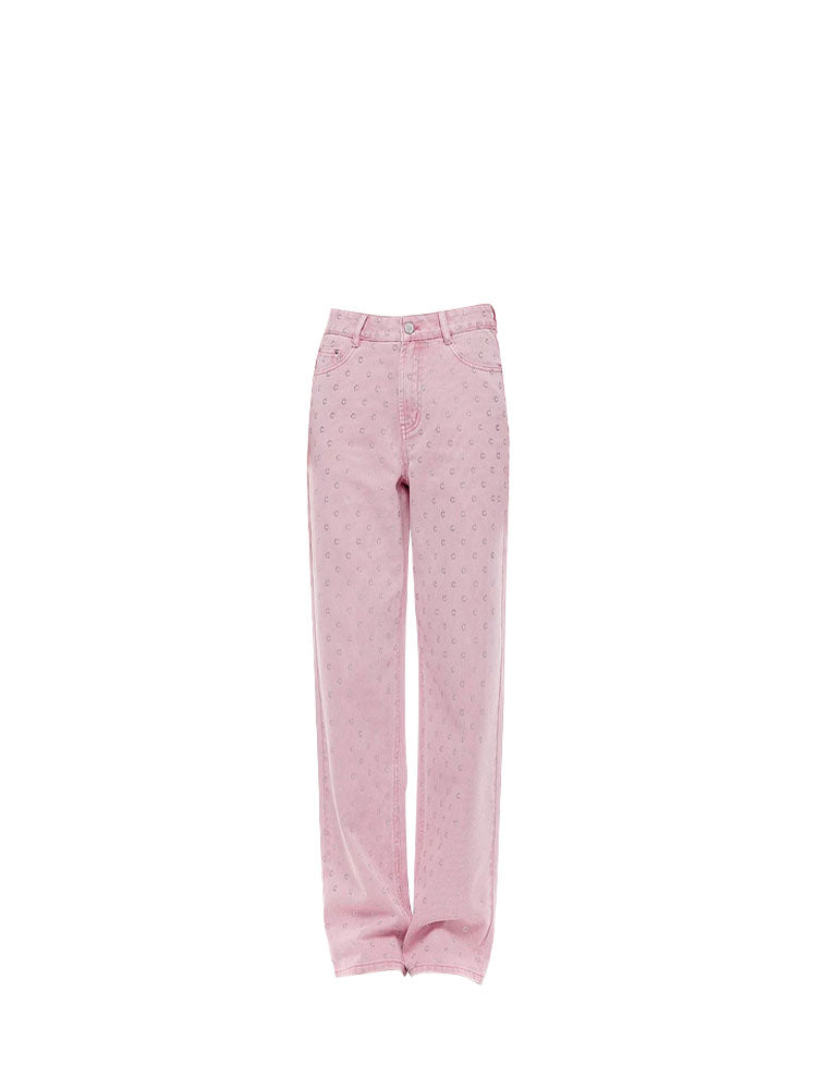 Pink jeans with rhinestones