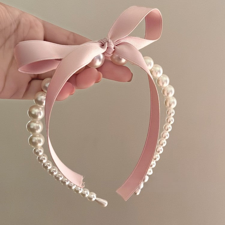 French vintage pearl headband pink
