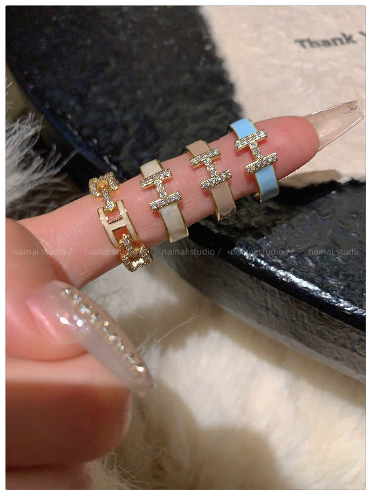 H letter ring ~ enamel light luxury index finger ring