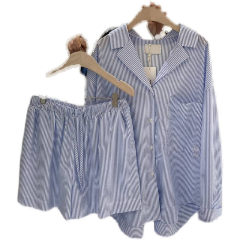 Striped button-down shirt and casual shorts set