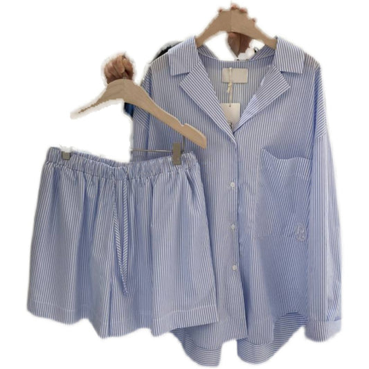 Striped button-down shirt and casual shorts set