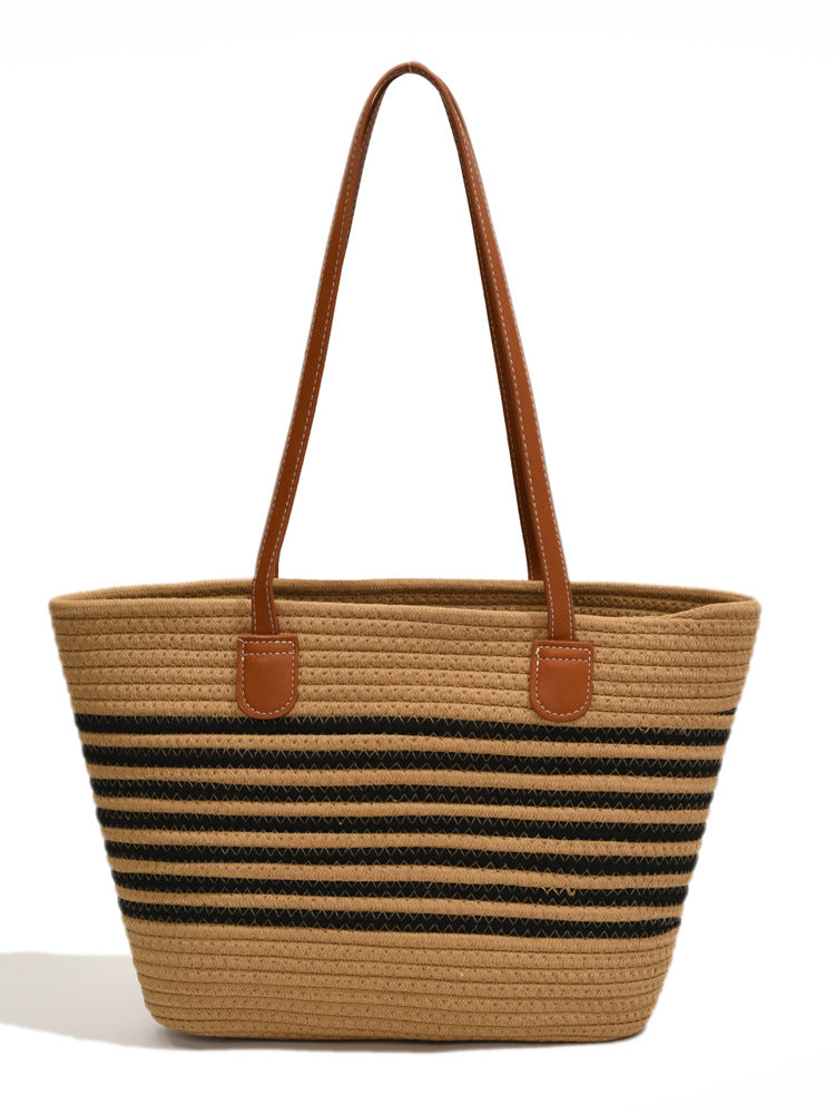 Woven Contrast Stripe Beach Bag