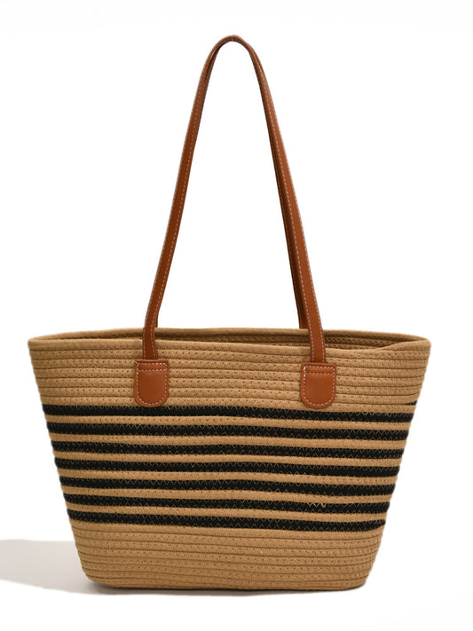 Woven Contrast Stripe Beach Bag