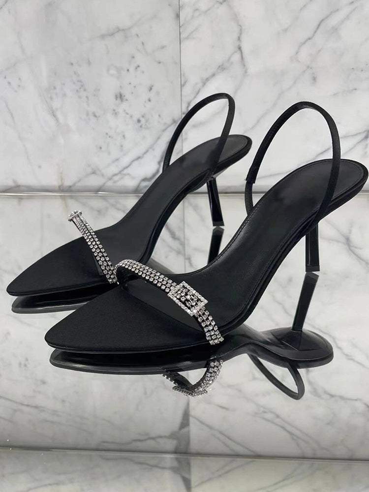 French sexy rhinestone elastic band stiletto high heels