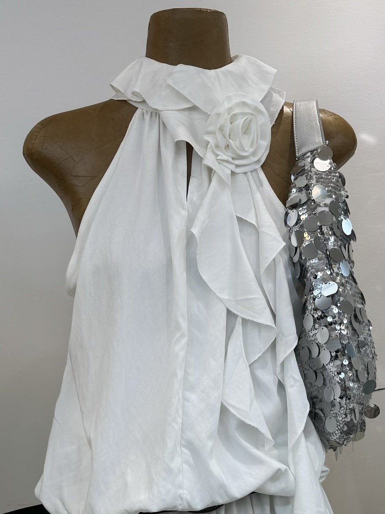 Sleeveless Stand Collar Short Halter Dress