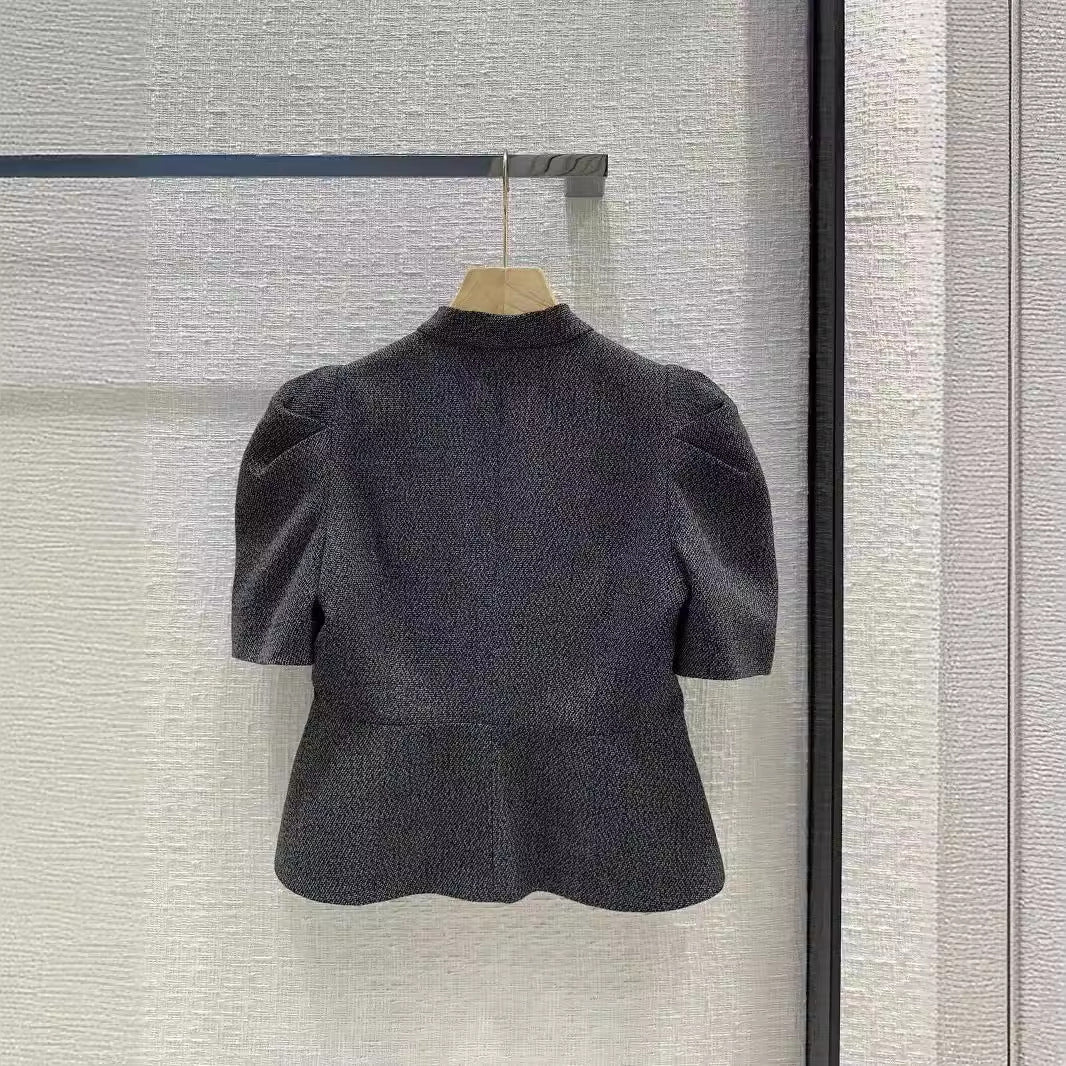 Lace-up stand collar slim short coat