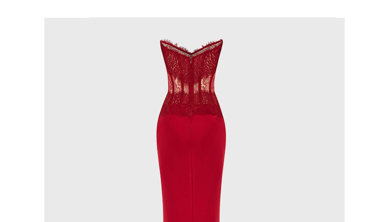 Lace panel herringbone tube top dress