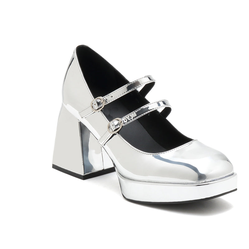 Vintage Mary Jane Shoes Women French Square Toe High Heels