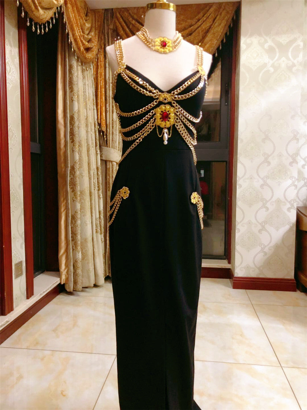 Christmas Vintage Medieval Gilt Chain Catwalk Dress