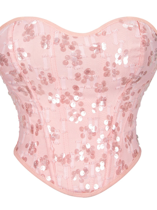 European and American niche sexy sequin fishbone slim suspender top