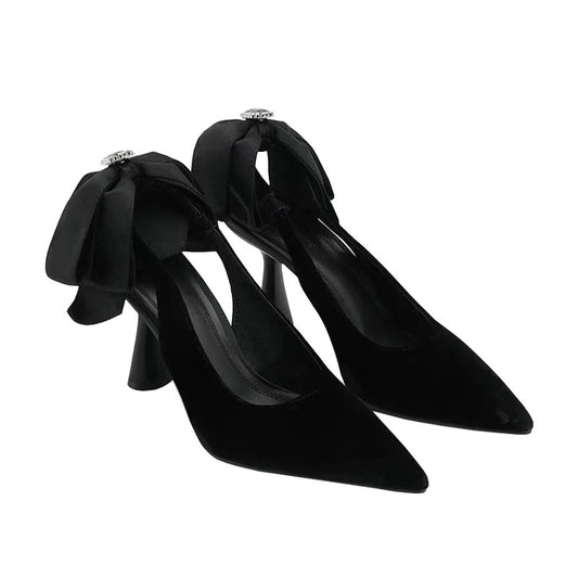Bow pointed toe rhinestone stiletto sandals
