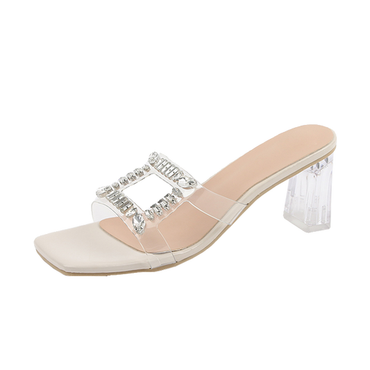 Elegant crystal heel high heel sandals