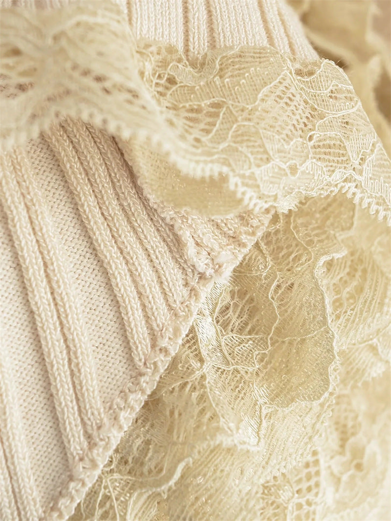 White knitted vest pure lust style short lace suspenders