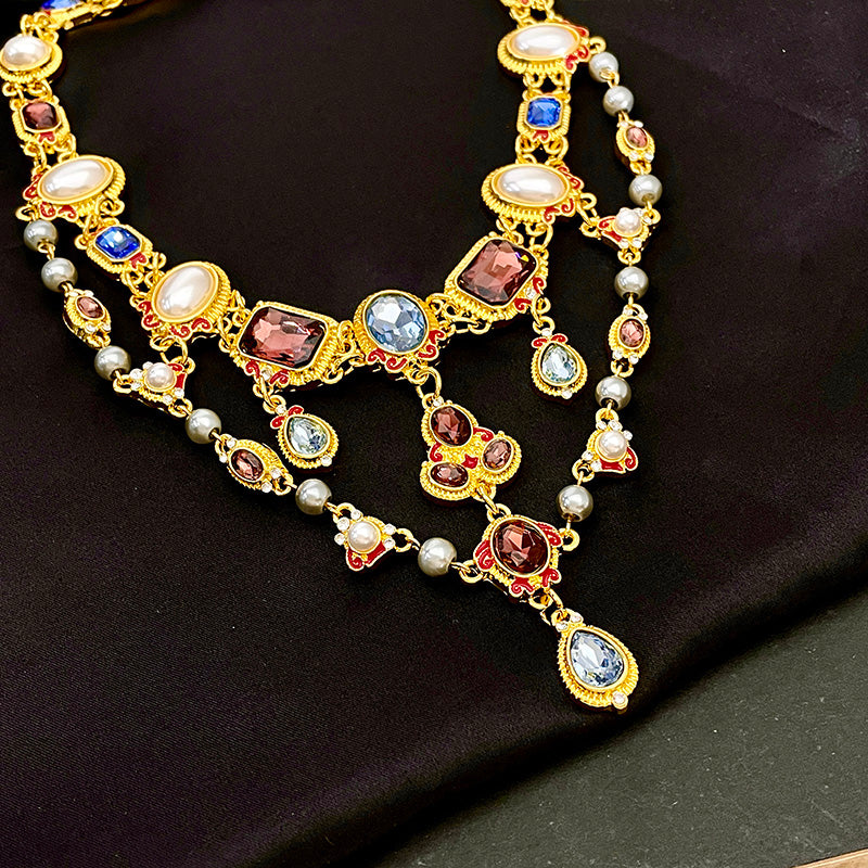 Ancient style banquet colorful gemstone choker necklace for women