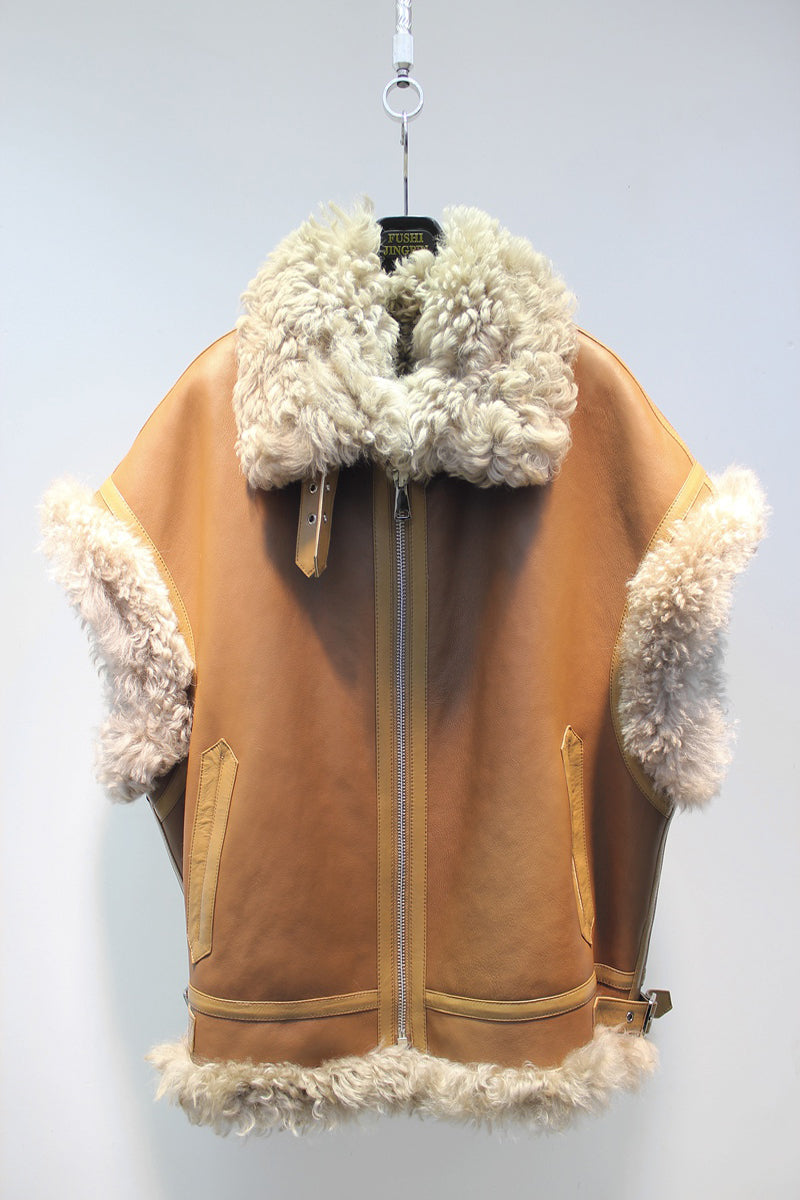 Lmported basa sheep fur all-in-one reversible fur vest jacket