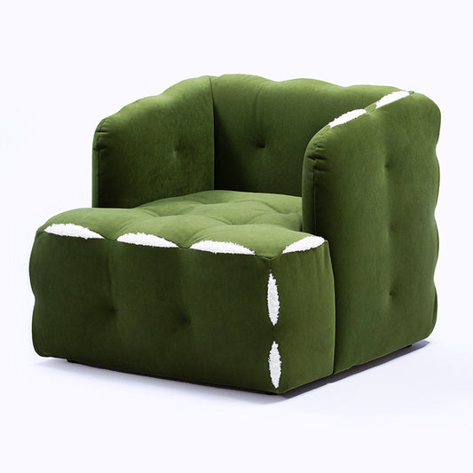 Cream style sweetheart chocolate frosted fabric sofa designer color matching green and white straight fabric sofa