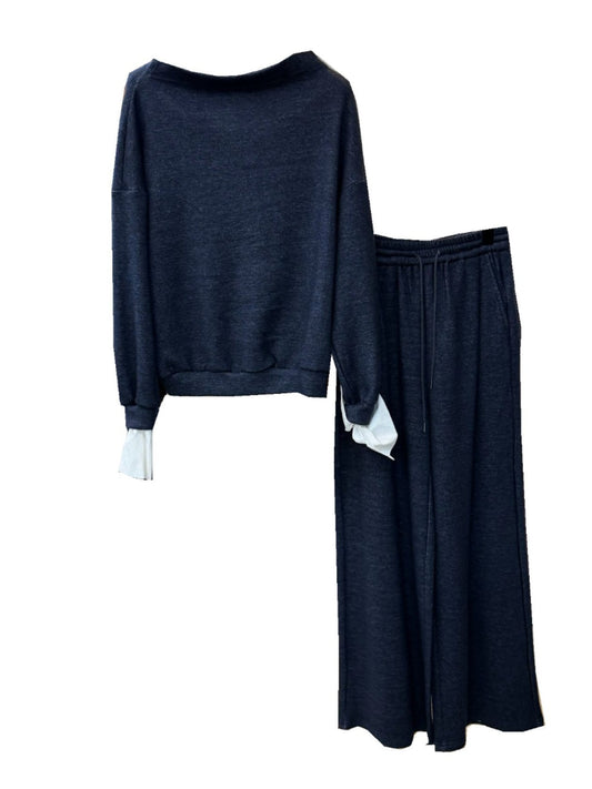 Sweatshirt + wide-leg pants two-piece set