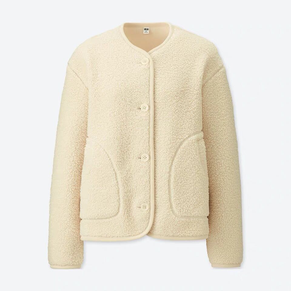 Grain fleece collarless jacket