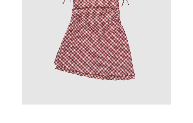 Red plaid suspender dress