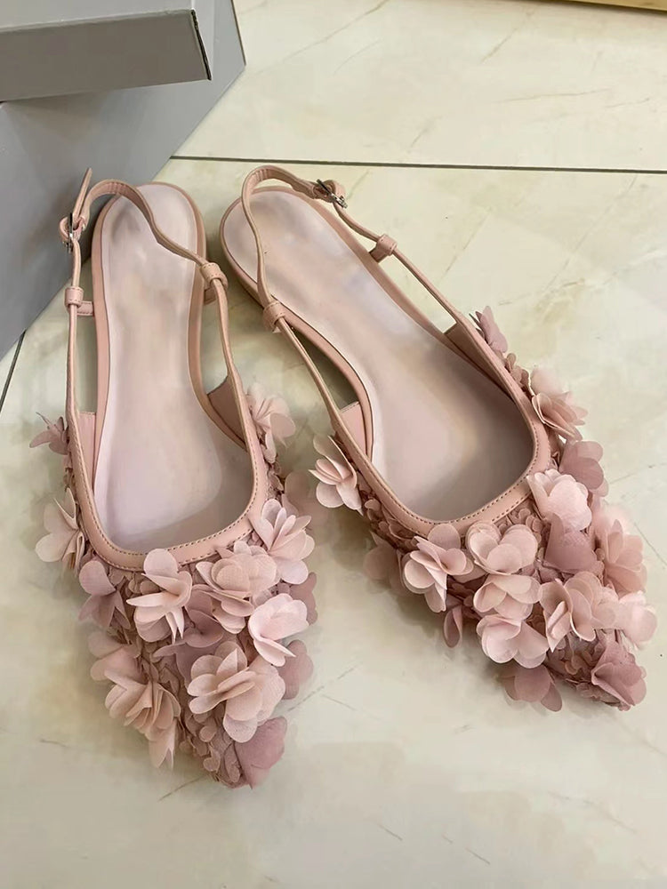Niche low heel toe sandals with lace flowers