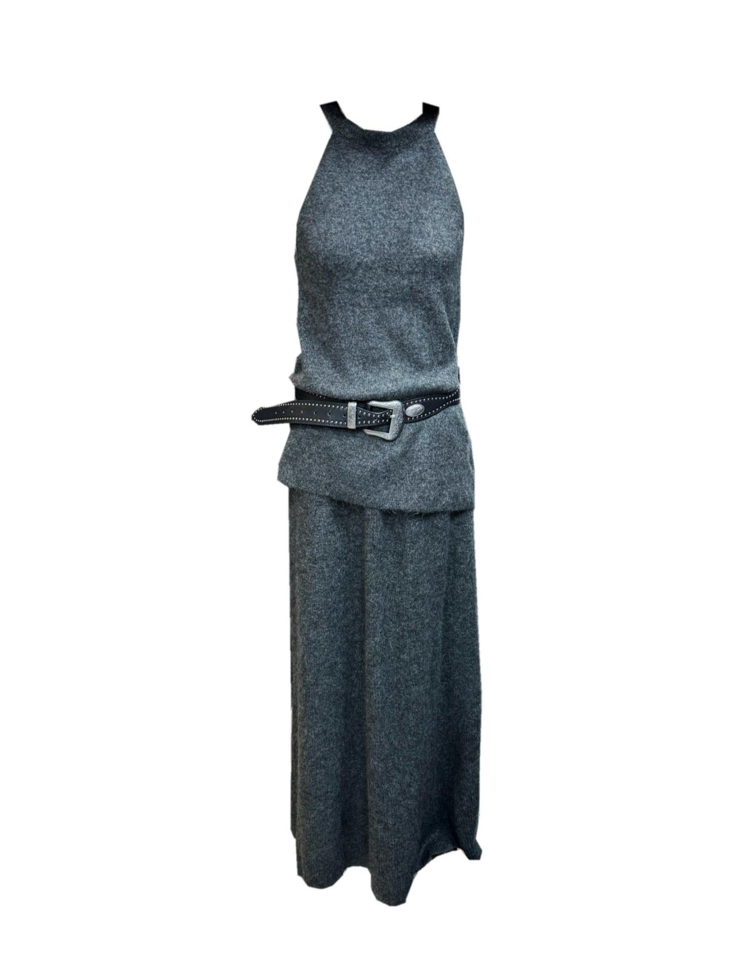 Sleeveless knitted vest + skirt two-piece set