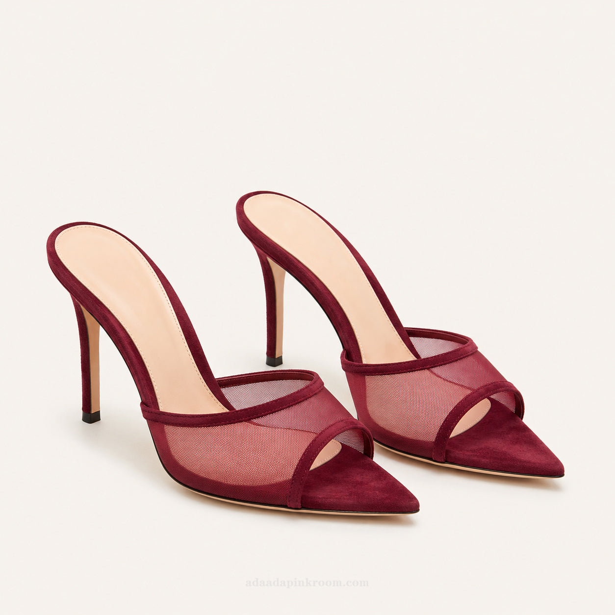 Sheer Mesh Pointed Toe Mule Heels