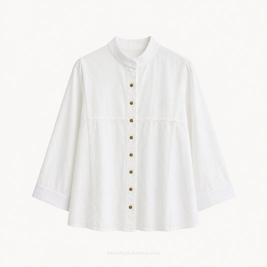Textured Trim Button Blouse