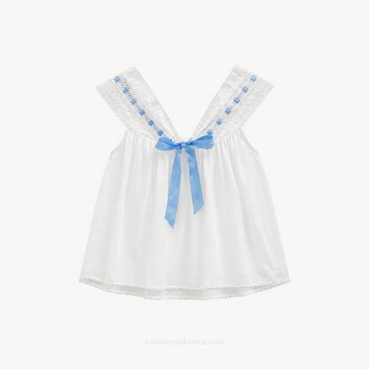BLUE BOW COTTON TOP