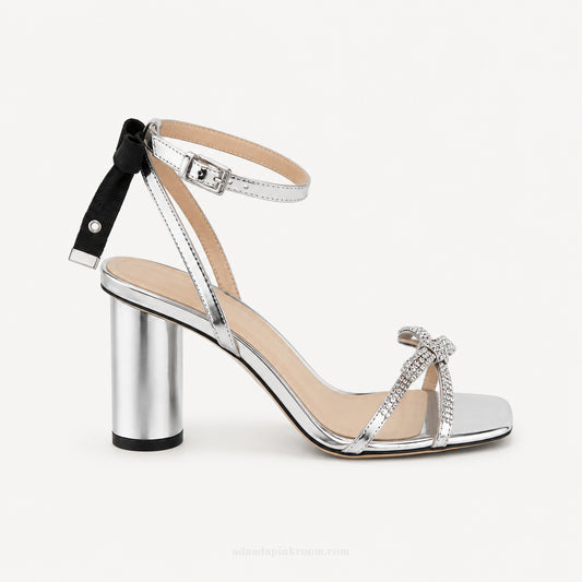 Bow-Back Metallic Heeled Sandals
