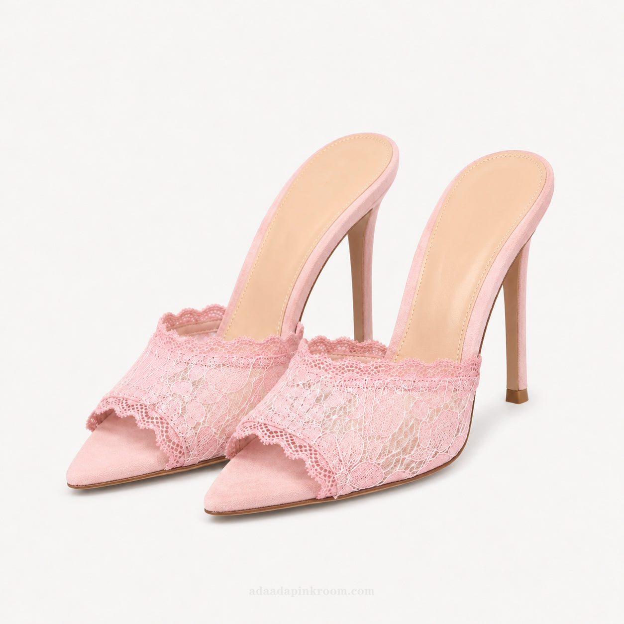 Lace Pointed Toe Mule Heels