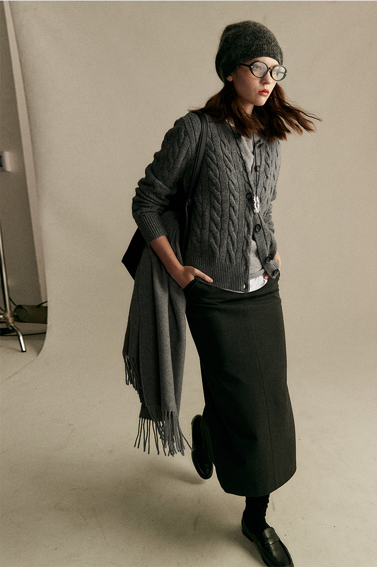 Vintage cable knit wool and cashmere