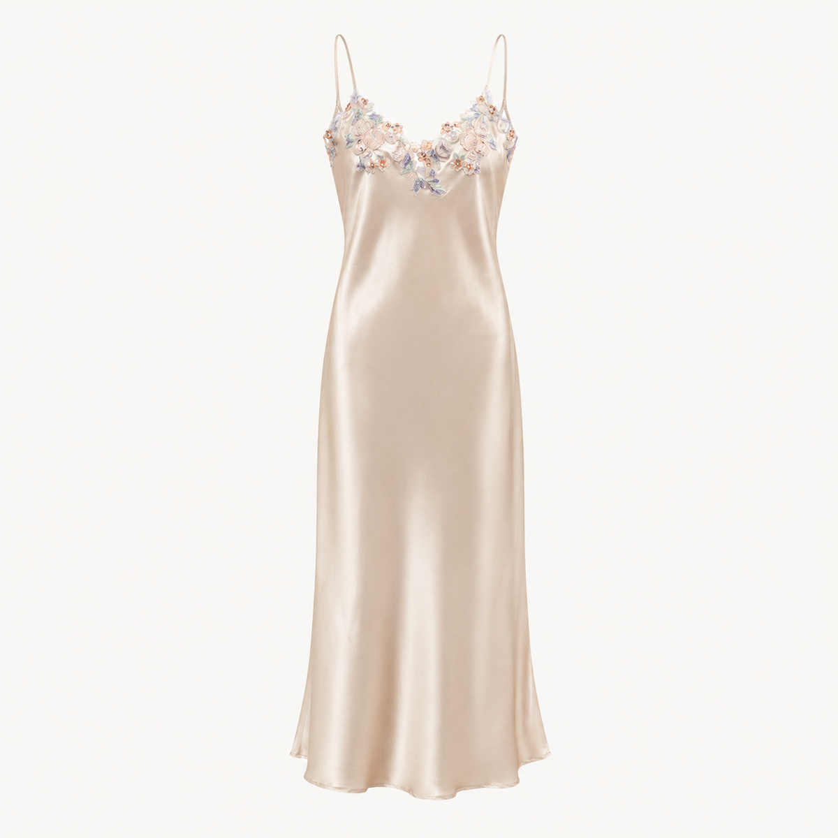 Camellia Embroidered Slip Nightdress - Ivory
