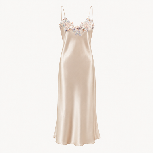 Camellia Embroidered Slip Nightdress - Ivory