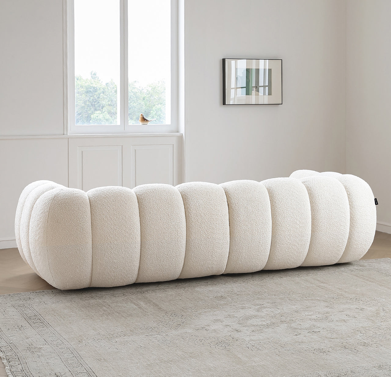 Light French retro cream style puff sofa marshmallow fabric sofa special offer